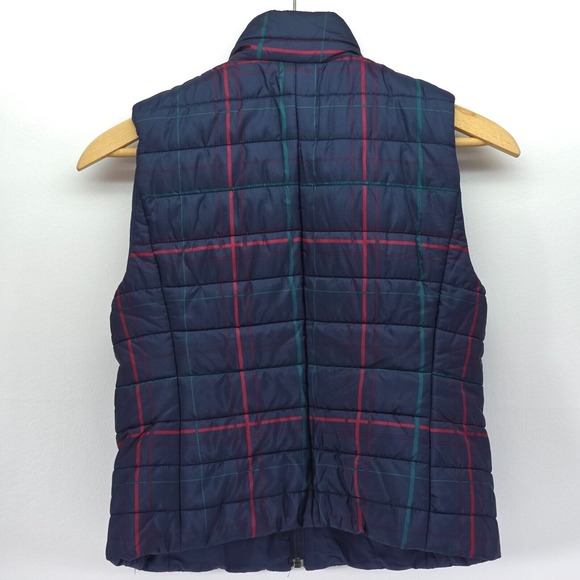 LOFT Puffer Vest Womens Small Navy Plaid Clueless Preppy Academia Style Full Zip - Picture 2 of 16